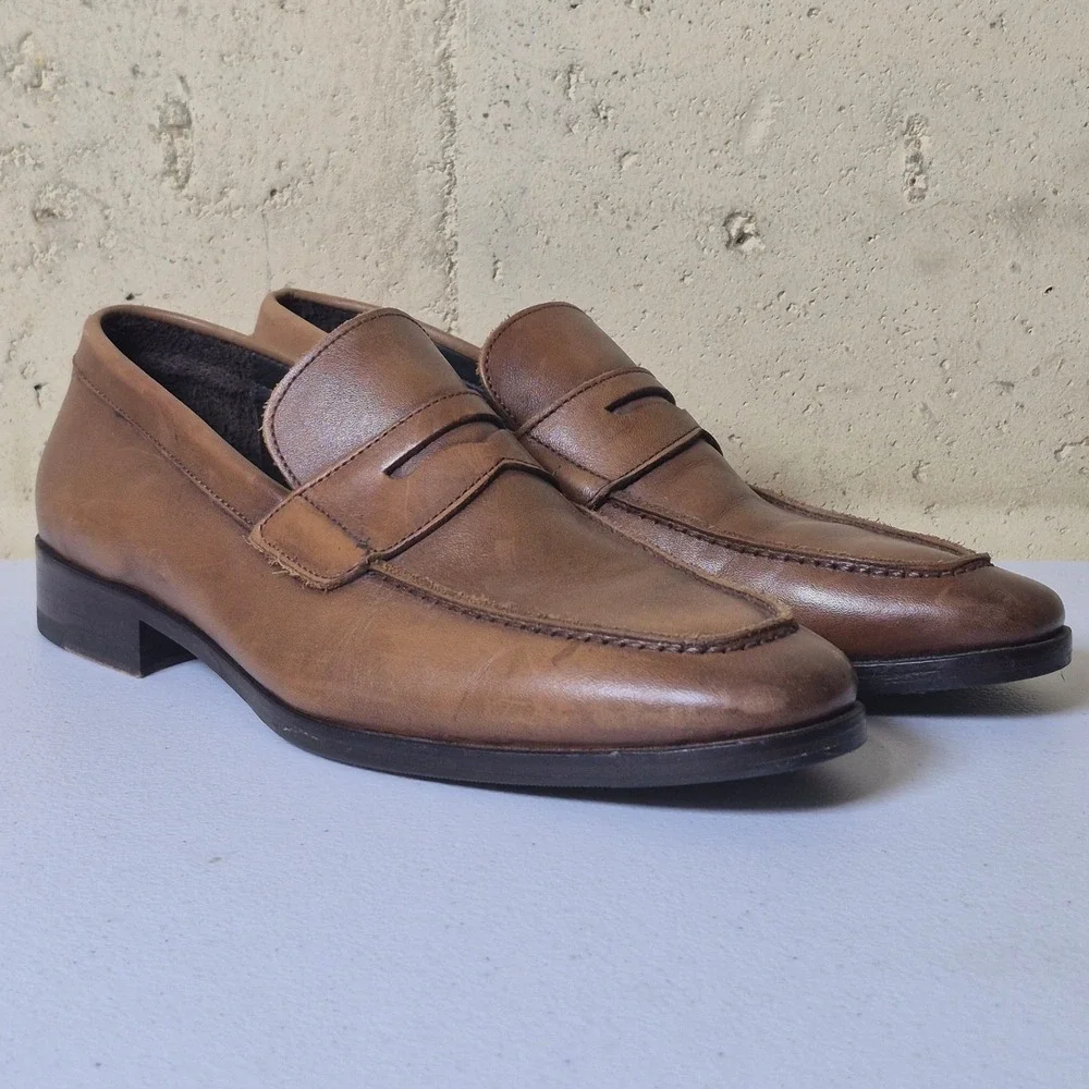 To Boot New York Adam Derrick Mens 7.5 Brown Leather Penny Loafers Made in Italy